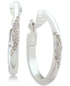 Anne Klein Silver-tone Pave Clip-on Hoop Earrings
