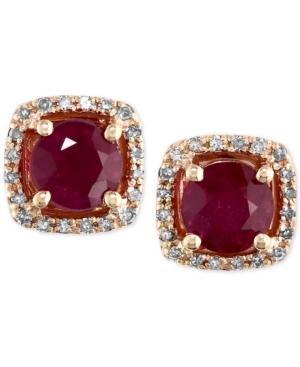 Rosa By Effy Ruby (1-1/8 Ct. T.w.) And Diamond (1/8 Ct. T.w.) Halo Stud Earrings In 14k Rose Gold