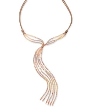 Inc International Concepts Rose Gold-tone Pink Beaded Imitation Suede Lariat Necklace, Created For Macy's
