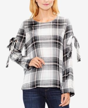 Vince Camuto Plaid Tie-sleeve Top