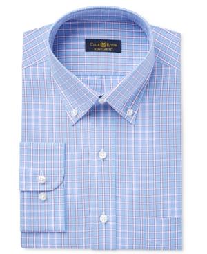 Club Room Estate Men's Classic-fit Wrinkle-resistant Blue Purple Check Dress Shirt, Only At Macy's