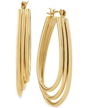 Hint Of Gold Three-row Teardrop Hoop Earrings In 14k Gold-plated Metal, 35mm X 25mm