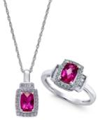 Lab-created Ruby (2 Ct. T.w.) And White Sapphire (5/8 Ct. T.w.) Pendant Necklace And Matching Ring Set In Sterling Silver