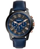 Fossil Men's Chronograph Grant Blue Leather Strap Watch 44mm Fs5061
