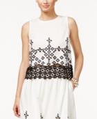 Cece By Cynthia Steffe Sleeveless Embroidered Lace-hem Blouse