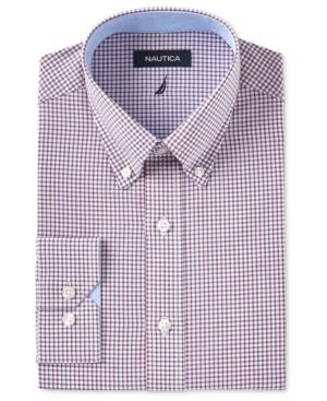 Nautica Men's Classic/regular Fit Wine/white Check Dress Shirt
