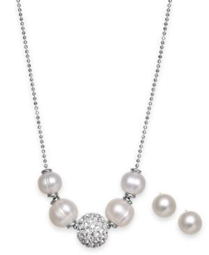 Honora Style Cultured Freshwater Pearl (6mm) And Crystal (10mm) Jewelry Set In Sterling Silver