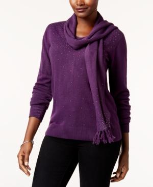 Karen Scott Studded Detachable-scarf Sweater, Created For Macy's