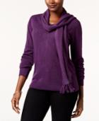 Karen Scott Studded Detachable-scarf Sweater, Created For Macy's