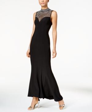 Vince Camuto Embellished Mock-neck Gown