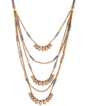Lucky Brand Two-tone Beaded Leather Cord Multi-layer Necklace