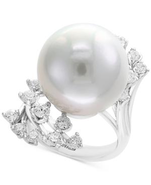 Pearl By Effy Cultured Freshwater Pearl (15-1/2mm) & Diamond (1 Ct. T.w.) Ring In 14k White Gold