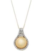 Cultured Golden South Sea Pearl (11mm) And Diamond (1/2 Ct. T.w.) Pendant Necklace In 14k White Gold
