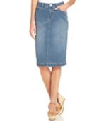 Style & Co Petite Tummy-control Sea Glass Wash Denim Skirt, Only At Macy's