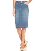 Style & Co Petite Tummy-control Sea Glass Wash Denim Skirt, Only At Macy's
