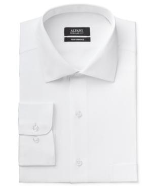 Alfani Men's Classic/regular Fit Performance Stretch Easy-care White Twill Textured Dress Shirt, Created For Macy's