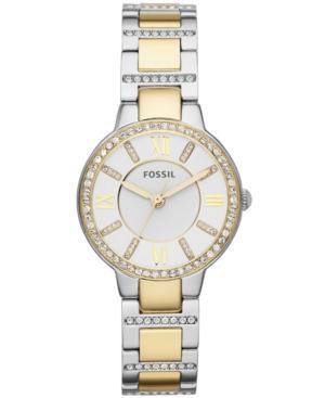 Fossil Women's Virginia Crystal Accent Two-tone Stainless Steel Bracelet Watch 34mm Es3503