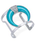 Thalia Sodi Silver-tone Pave & Blue Stone Horn Cuff Bracelet, Created Or Macy's