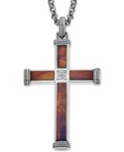 Esquire Men's Jewelry Red Tiger's Eye (22-7/8 X 3-3/4mm & 9-1/2 X 3-3/4mm) And Diamond Accent Cross Pendant Necklace In Sterling Silver, First At Macy's