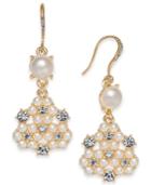 Charter Club Gold-tone Crystal & Imitation Pearl Cluster Drop Earrings Created For Macy's
