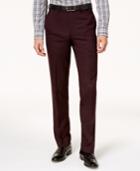 Calvin Klein Men's Slim-fit Stretch Solid Wine Dress Pants