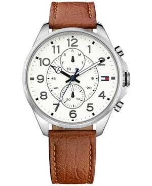 Tommy Hilfiger Men's Chronograph Casual Sport Brown Leather Strap Watch 46mm 1791274