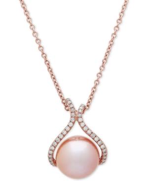 Honora Style Pink Cultured Freshwater Pearl (13 Mm) & Diamond (1/4 Ct. T.w.) 18 Pendant Necklace In 14k Rose Gold