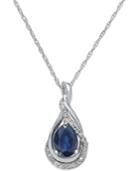 Sapphire (9/10 Ct. T.w.) And Diamond Accent Pendant Necklace In 14k White Gold