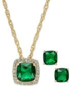 Charter Club Gold-tone Green Stone Pendant Necklace And Stud Earrings
