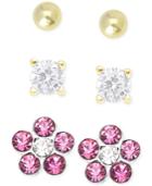 Children's Cubic Zirconia Earring Trio In 18k Gold Over Sterling Silver