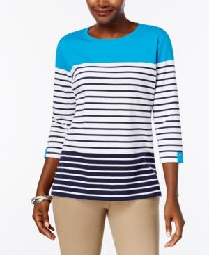 Karen Scott Colorblock Striped T-shirt, Created For Macy's