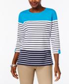 Karen Scott Colorblock Striped T-shirt, Created For Macy's