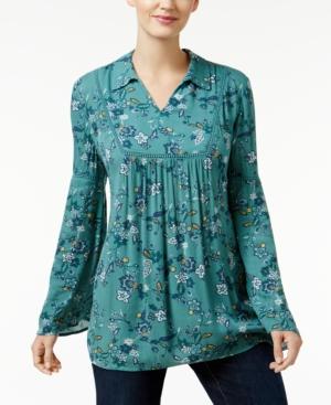 Style & Co Floral-print Bell-sleeve Top, Only At Macy's