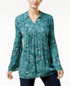 Style & Co Floral-print Bell-sleeve Top, Only At Macy's