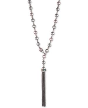 Carolee Hematite-tone Crystal, Imitation & Freshwater Pearl (10mm) Chain Tassel 18 Lariat Necklace