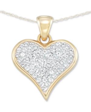 Signature Gold Diamond Accent Swarovski Crystal Heart 18 Pendant Necklace In 14k Gold Over Resin