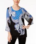 Jm Collection Petite Printed Chiffon-hem Top, Only At Macy's