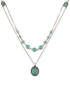 Lucky Brand Silver-tone Layered Chain And Turquoise Accent Necklace