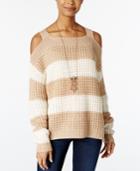 Hooked Up By Iot Juniors' Striped Cold-shoulder Sweater