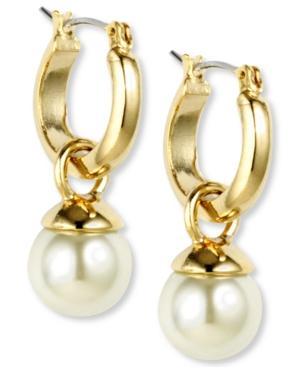 Anne Klein Gold-tone Imitation Pearl Drop Off 1/2 Hoop Earrings