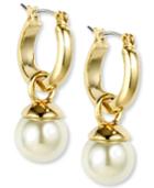 Anne Klein Gold-tone Imitation Pearl Drop Off 1/2 Hoop Earrings