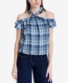 Max Studio London Plaid Ruffle-trim Halter Top, Created For Macy's