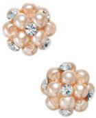 Charter Club Silver-tone Pink Imitation Pearl And Crystal Cluster Earrings, Only At Macy's