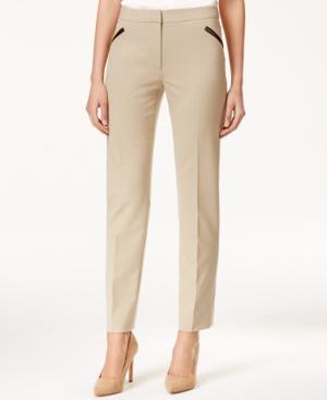 Tahari Asl Bi-stretch Faux-leather-trim Pants
