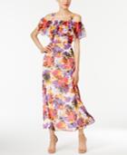 Nine West Floral-print Cold-shoulder Maxi Dress