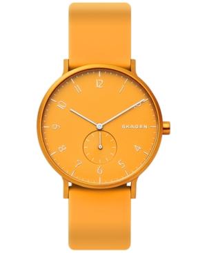 Skagen Unisex Aaren Aluminum Yellow Silicone Strap Watch 41mm Created For Macy's