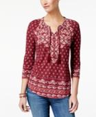 Style & Co Petite Printed Peasant Top, Created For Macy's