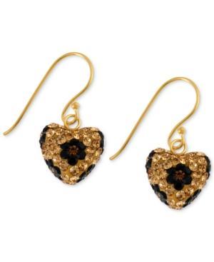 Betsey Johnson Antique Gold-tone Crystal Leopard Heart Drop Earrings