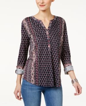 Style & Co Petite Mixed-print Peasant Top, Only At Macy's