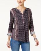 Style & Co Petite Mixed-print Peasant Top, Only At Macy's